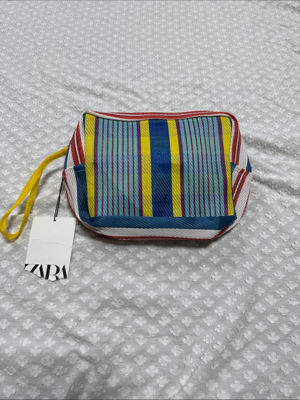Zara Yellow Blue Red Striped Wristlet Pouch